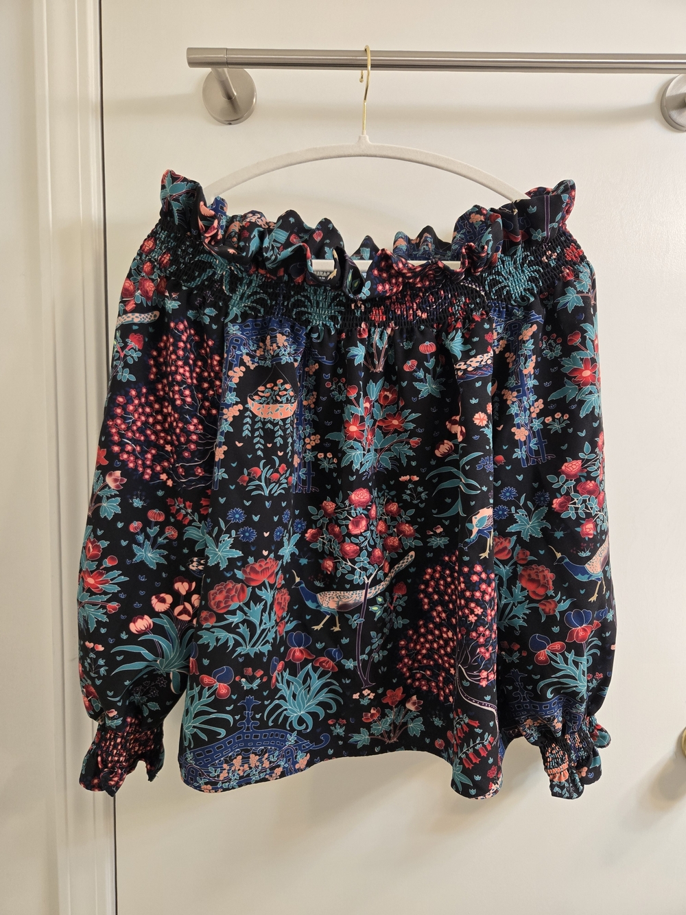 Tuckernuck Midnight Garden Marguerite Off-Shoulder Blouse Size XL